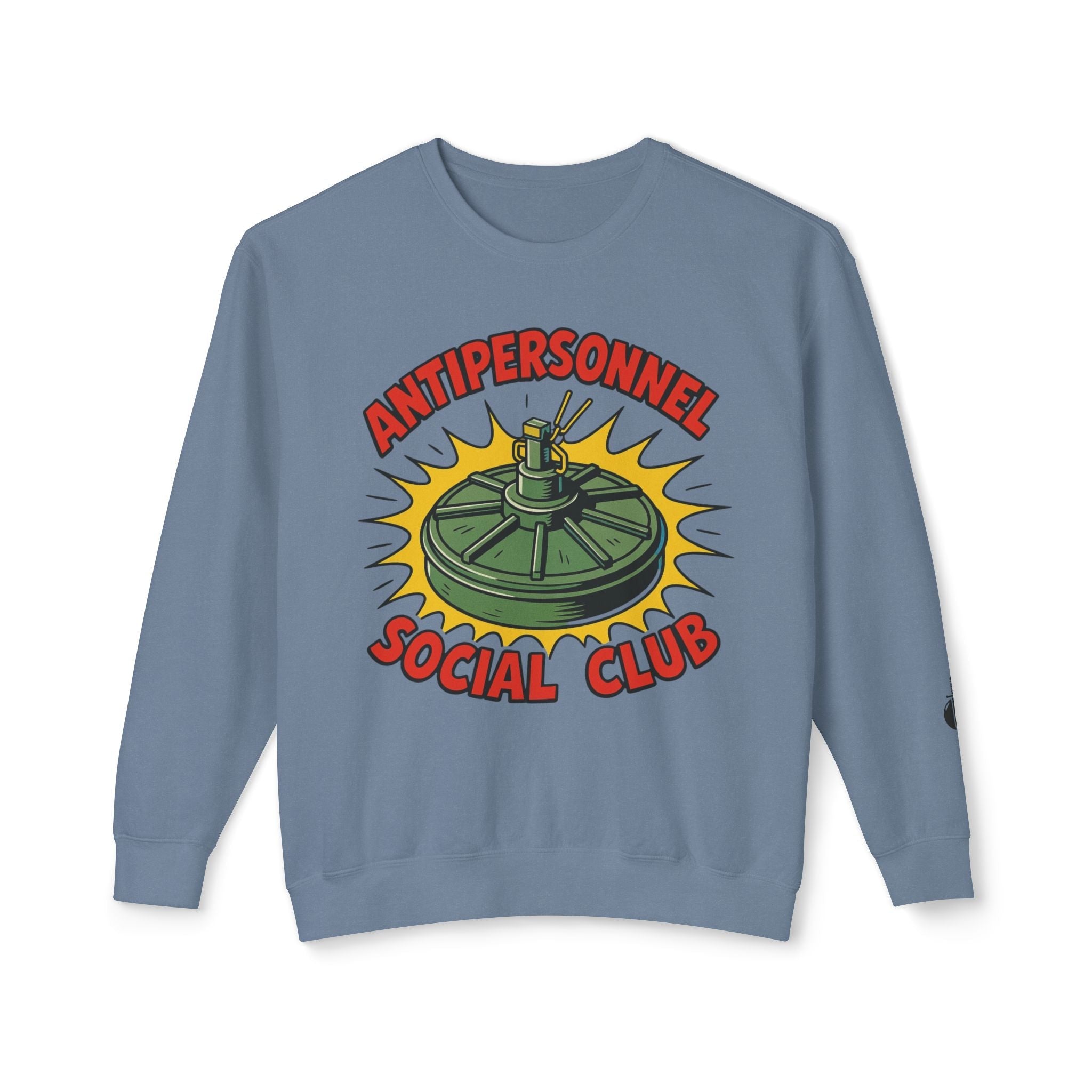 Disruptor Supply Co. Antipersonnel Social Club Crewneck Sweatshirt — Retro Mine Graphic Pullover - Disruptor Supply Co.