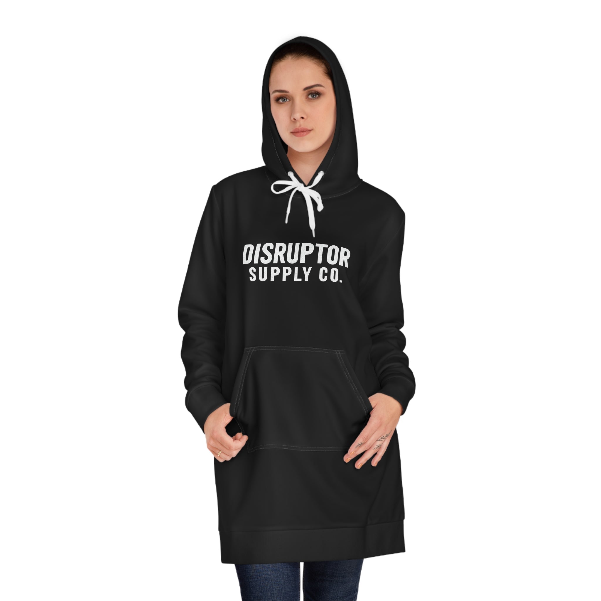 Disruptor Supply Co. Women's Hoodie Dress — Oversized Hoodie Dress with Front Logo - Disruptor Supply Co.
