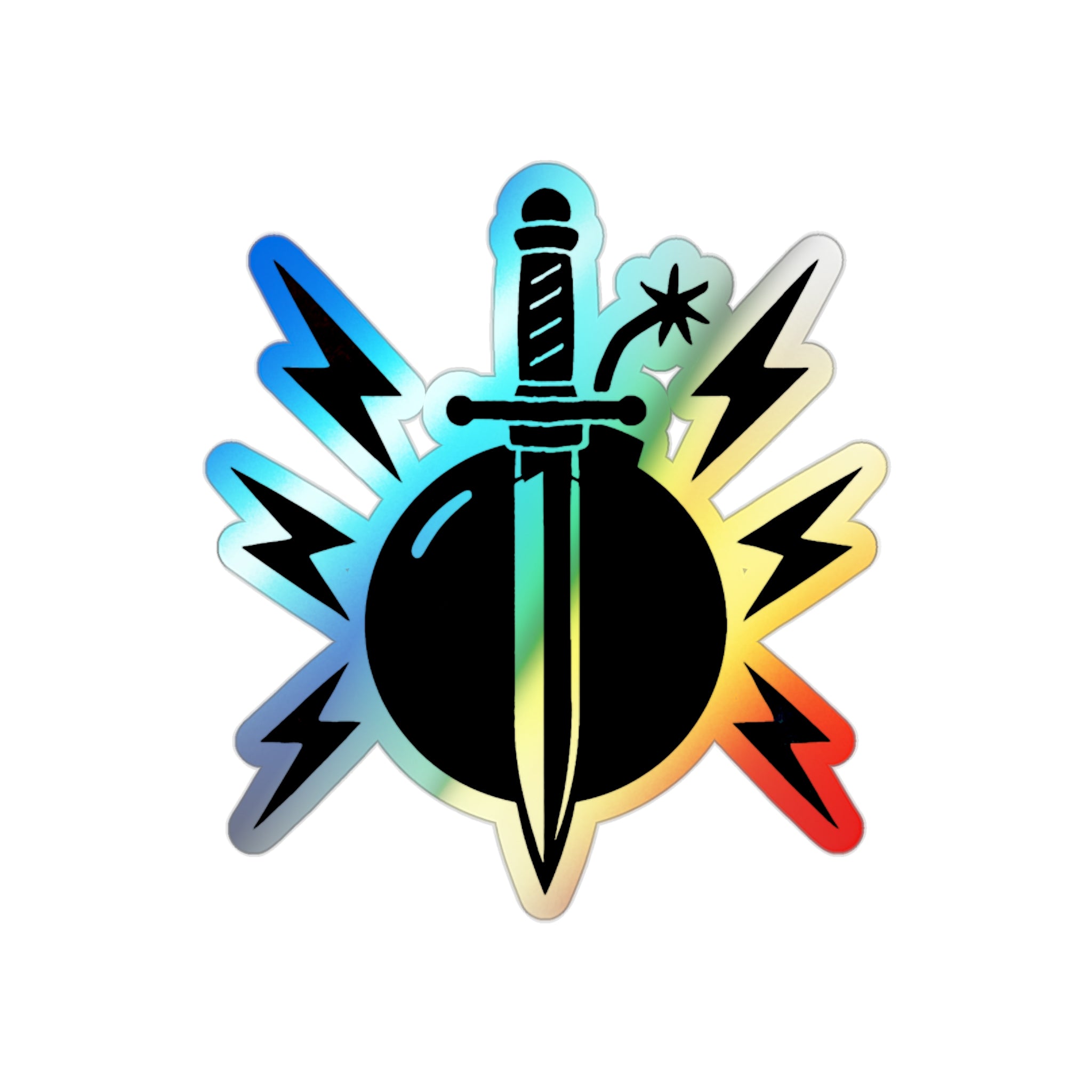 Holographic Dagger & Lightning Die - Cut Sticker — Iridescent Punk Skateboard Decal - Disruptor Supply Co.